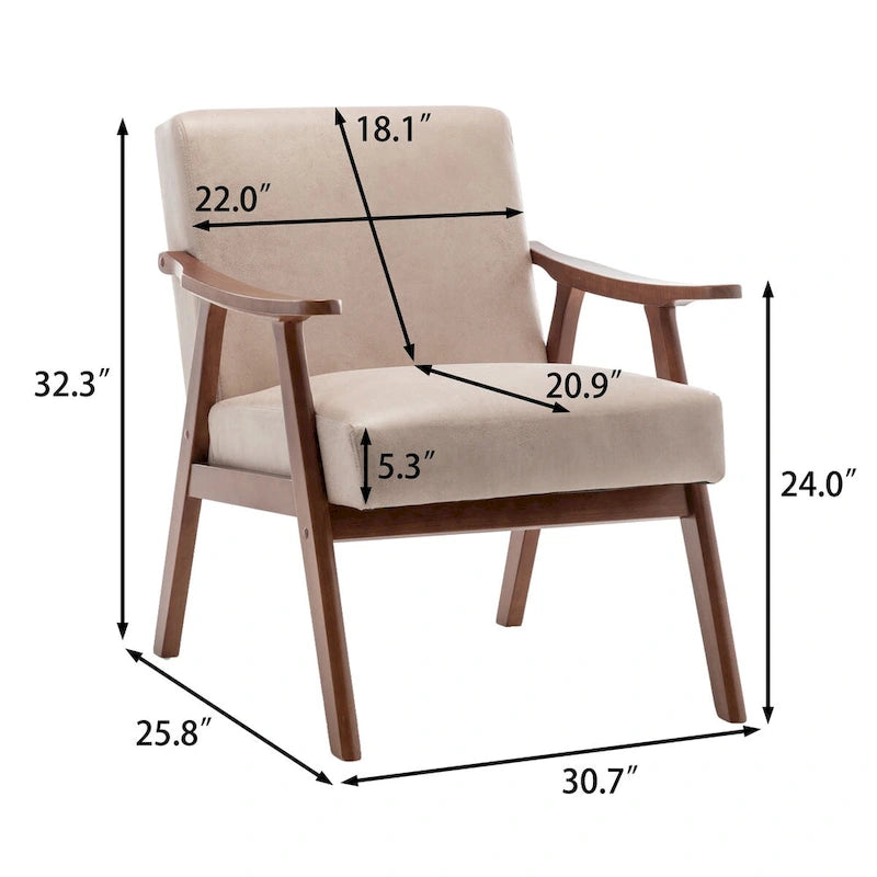 Fauteuil d'appoint Mid-Century Modern avec cadre en bois massif, lot de 1