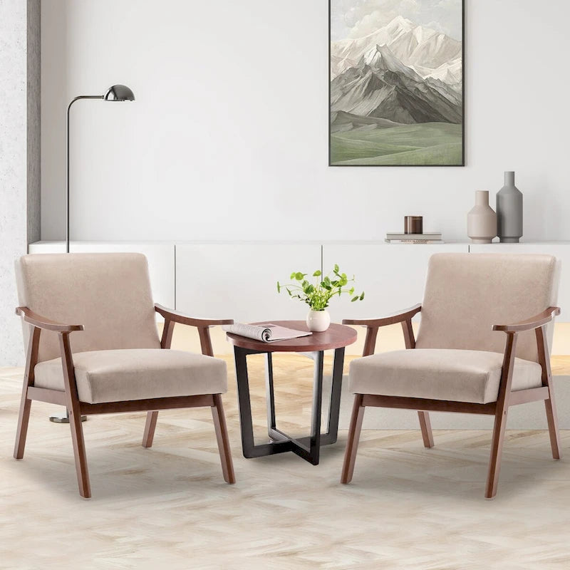 Fauteuil d'appoint Mid-Century Modern avec cadre en bois massif, lot de 1