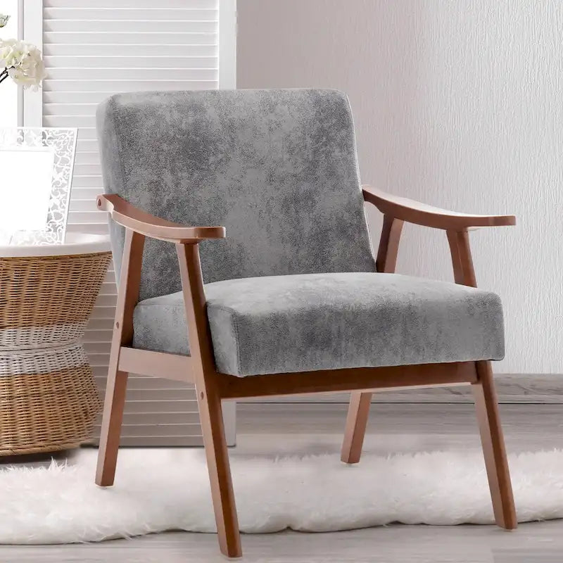 Fauteuil d'appoint Mid-Century Modern avec cadre en bois massif, lot de 1