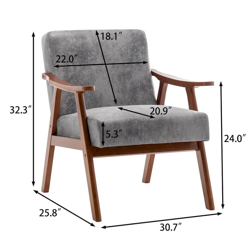 Fauteuil d'appoint Mid-Century Modern avec cadre en bois massif, lot de 1