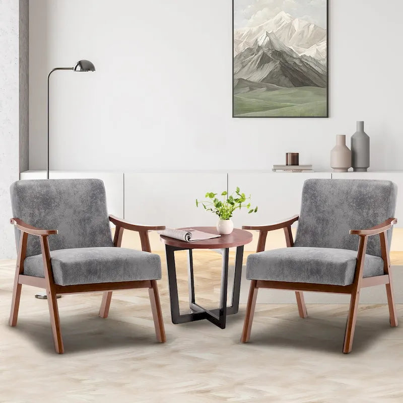 Fauteuil d'appoint Mid-Century Modern avec cadre en bois massif, lot de 1
