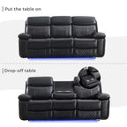 Canapé inclinable électrique avec chargeur sans fil, liseuse, lumière LED pour salon, similicuir, port AC/USB, porte-gobelet, noir