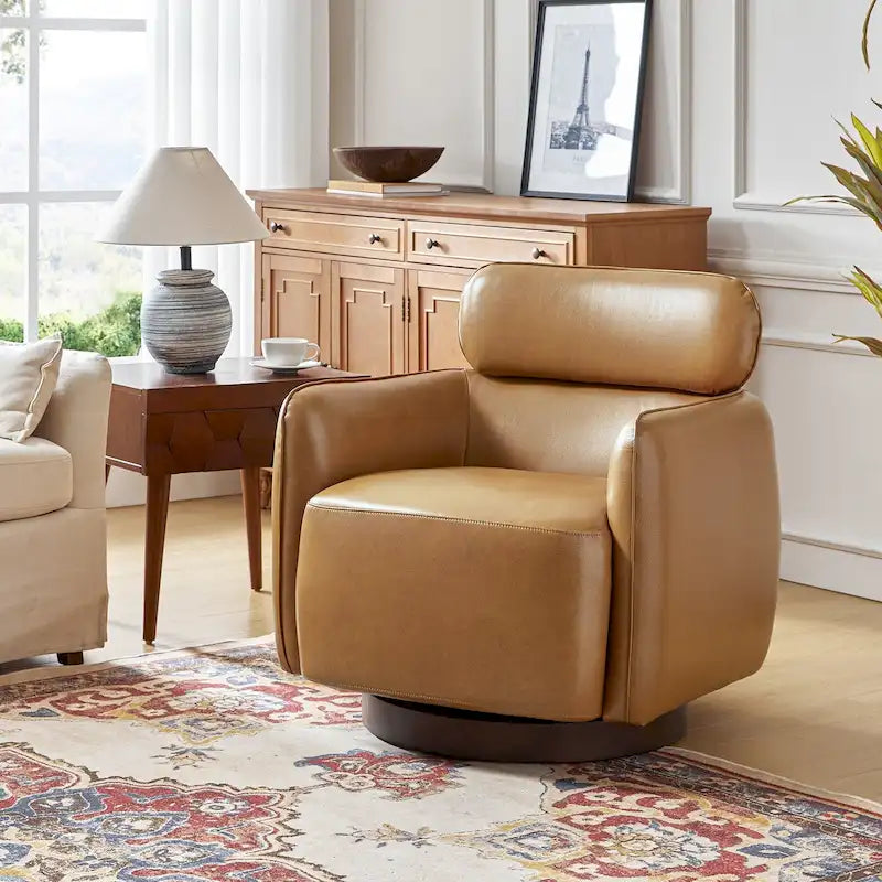 Fauteuil club pivotant en cuir véritable Raphael Modern