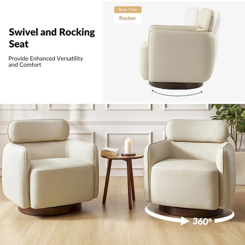 Fauteuil club pivotant en cuir véritable Raphael Modern