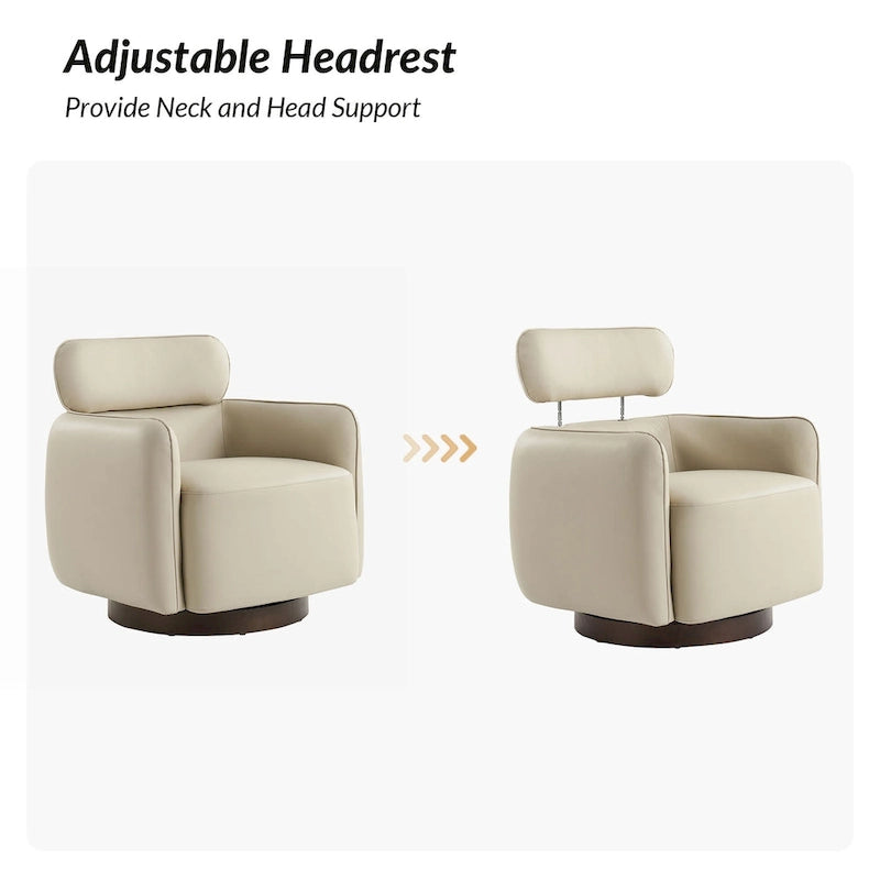 Fauteuil club pivotant en cuir véritable Raphael Modern