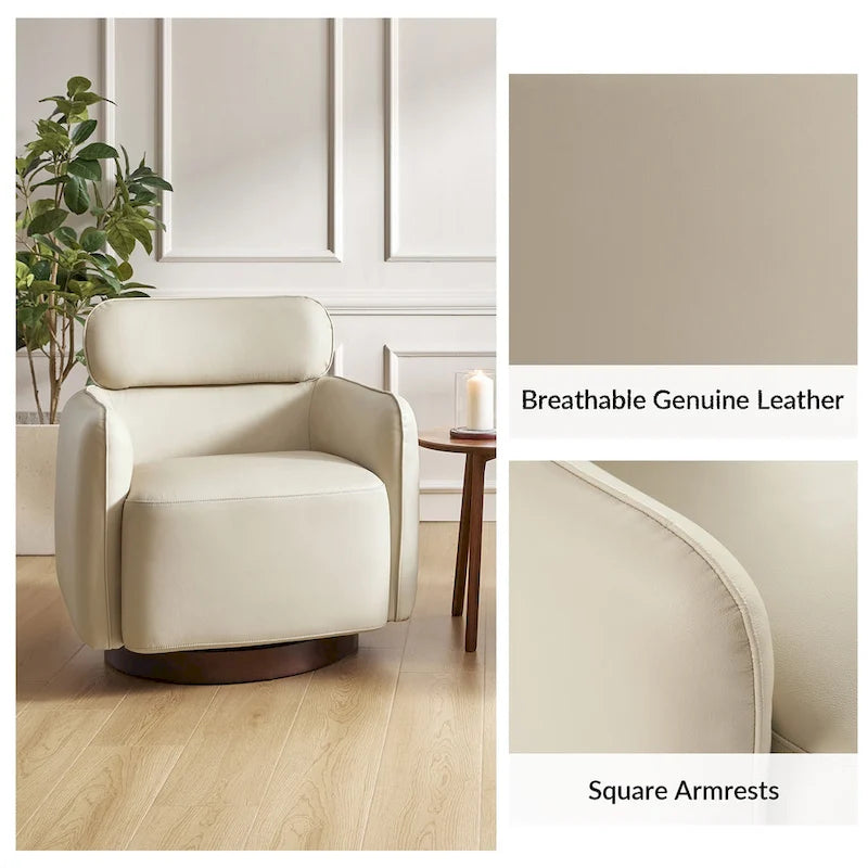 Fauteuil club pivotant en cuir véritable Raphael Modern