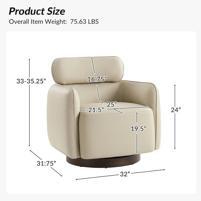Fauteuil club pivotant en cuir véritable Raphael Modern
