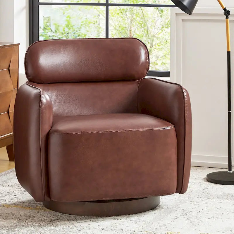 Fauteuil club pivotant en cuir véritable Raphael Modern