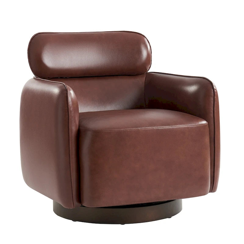 Fauteuil club pivotant en cuir véritable Raphael Modern