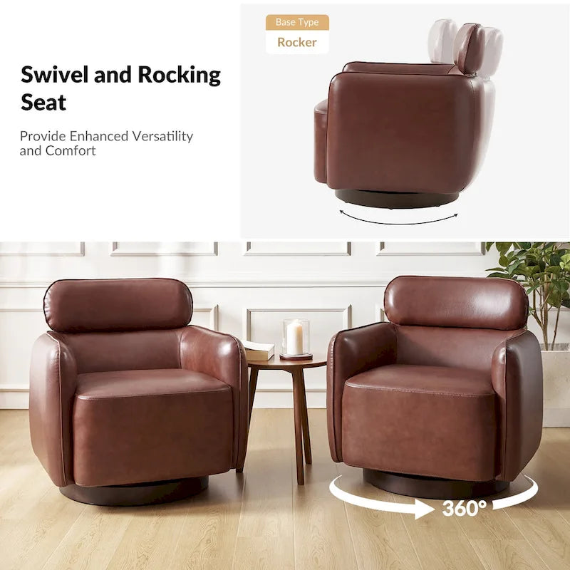 Fauteuil club pivotant en cuir véritable Raphael Modern