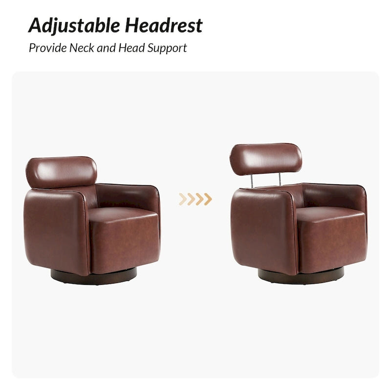 Fauteuil club pivotant en cuir véritable Raphael Modern