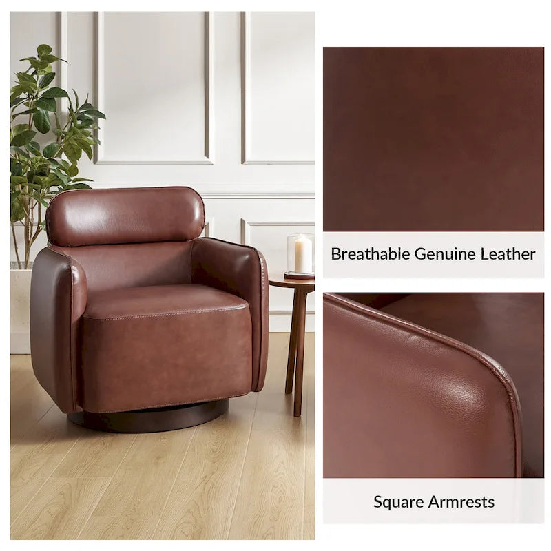 Fauteuil club pivotant en cuir véritable Raphael Modern