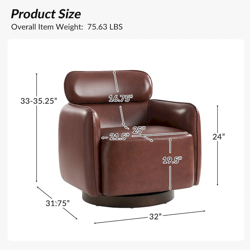 Fauteuil club pivotant en cuir véritable Raphael Modern