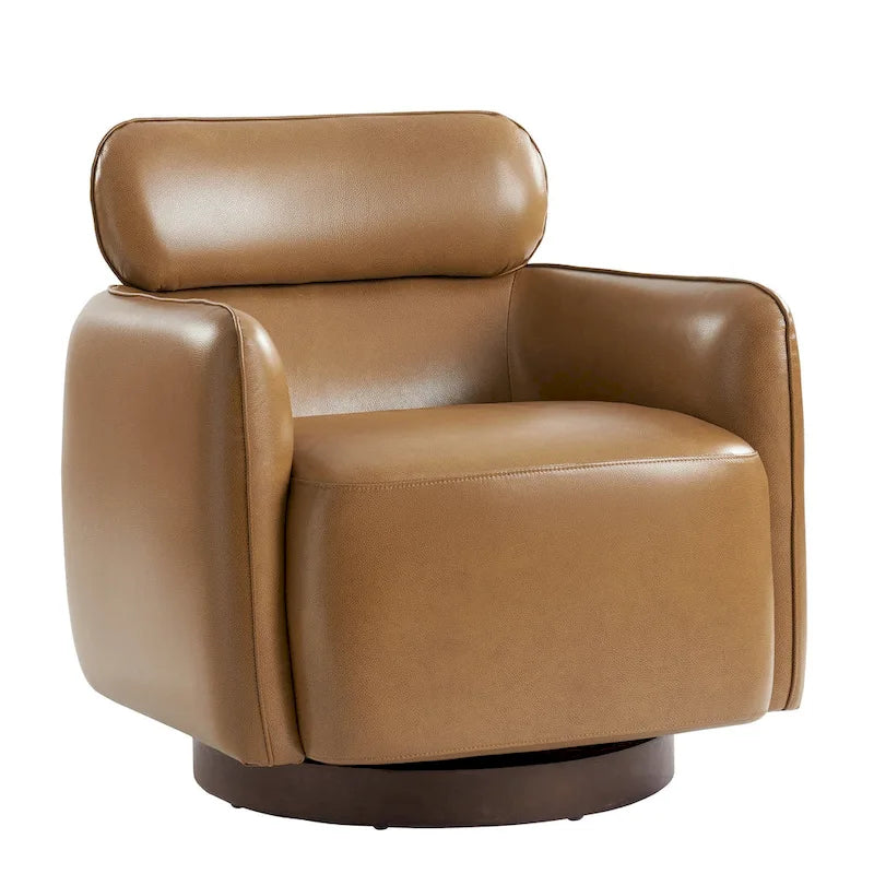 Fauteuil club pivotant en cuir véritable Raphael Modern