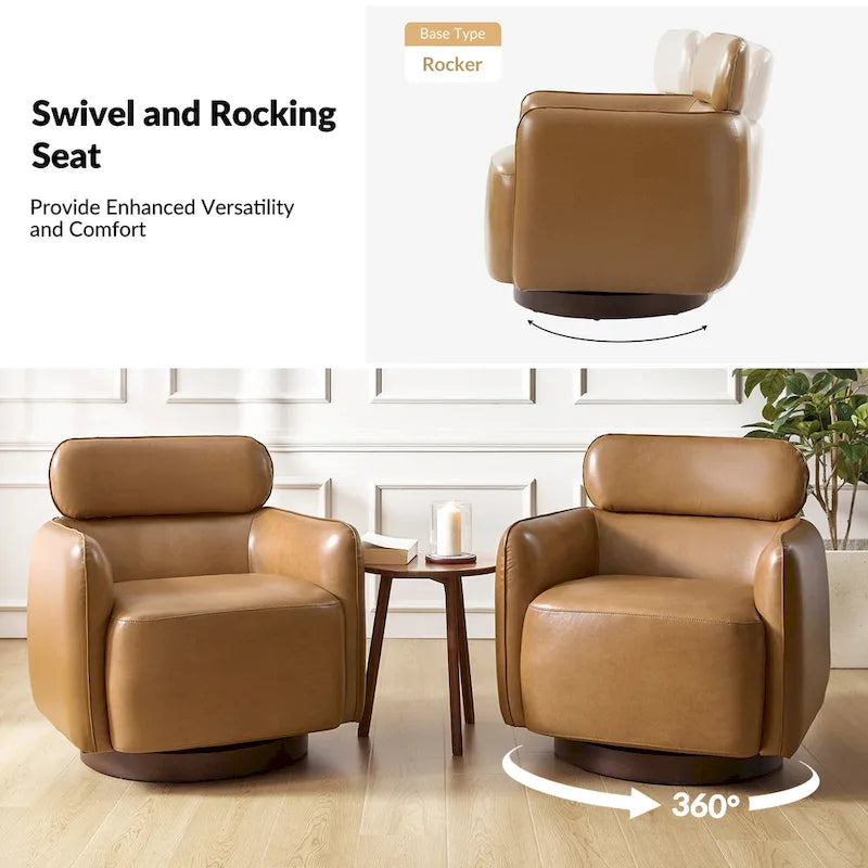 Fauteuil club pivotant en cuir véritable Raphael Modern