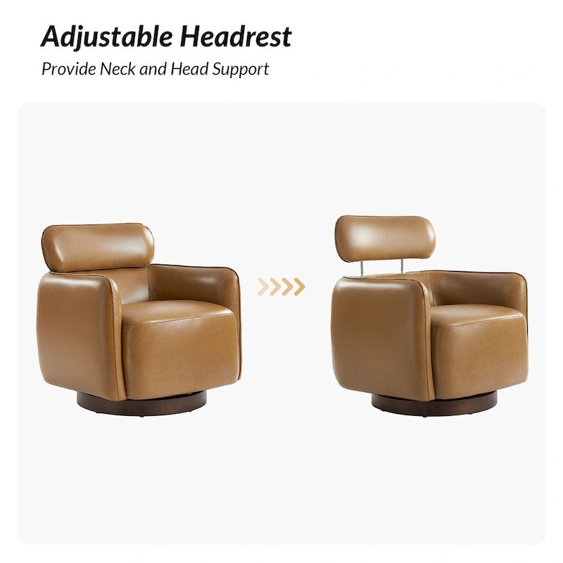 Fauteuil club pivotant en cuir véritable Raphael Modern