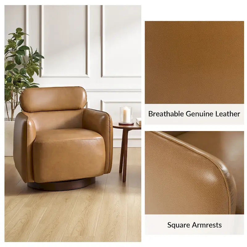 Fauteuil club pivotant en cuir véritable Raphael Modern