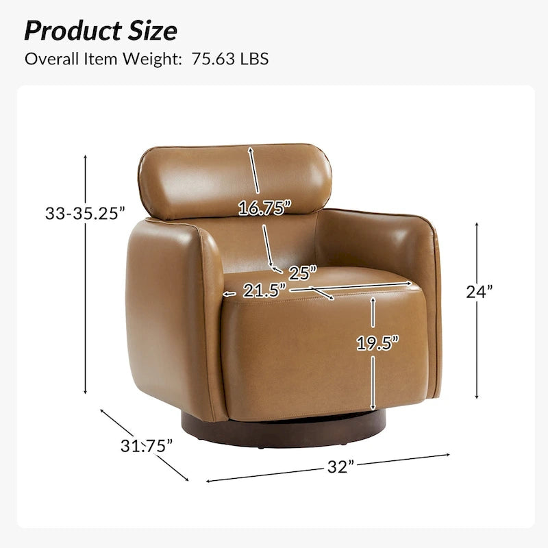 Fauteuil club pivotant en cuir véritable Raphael Modern