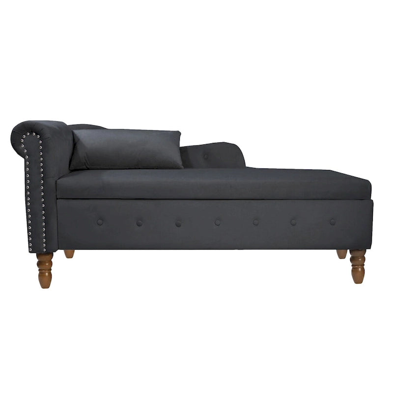 Chaise longue d'intérieur, Chaise longue en velours pour chambre à coucher avec rangement et oreiller, Chaise longue moderne rembourrée à accoudoirs roulés