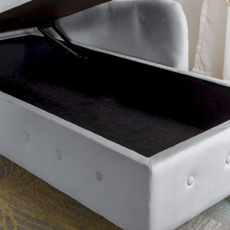 Chaise longue d'intérieur, Chaise longue en velours pour chambre à coucher avec rangement et oreiller, Chaise longue moderne rembourrée à accoudoirs roulés