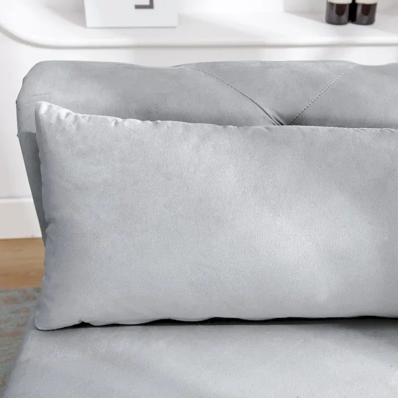 Chaise longue d'intérieur, Chaise longue en velours pour chambre à coucher avec rangement et oreiller, Chaise longue moderne rembourrée à accoudoirs roulés