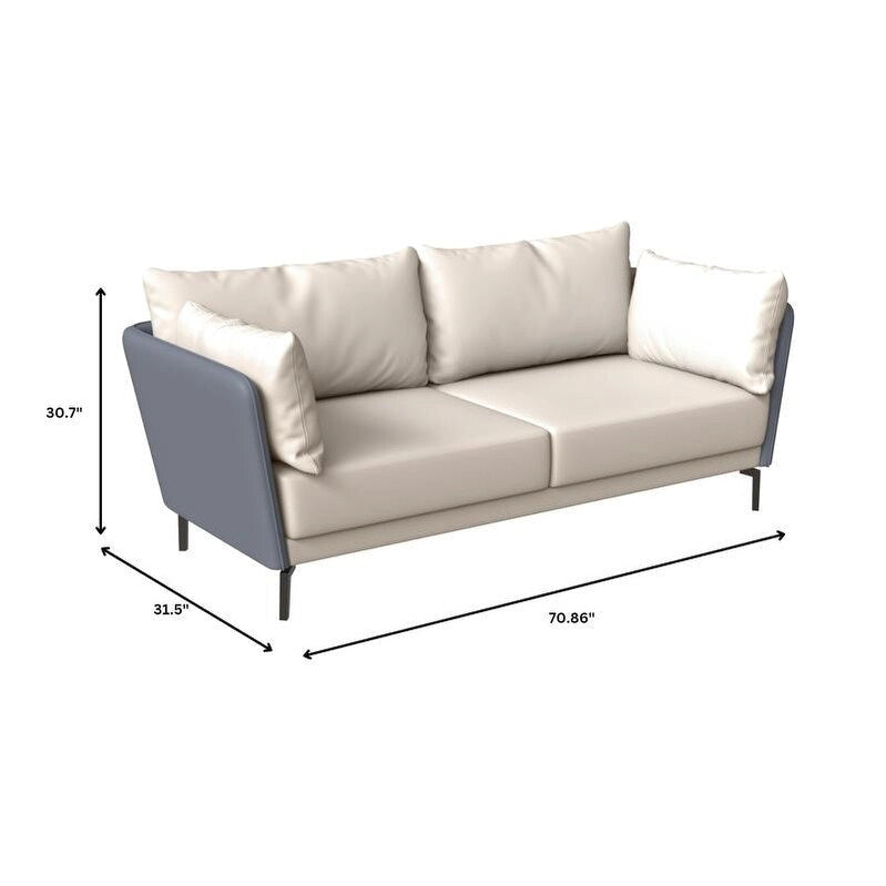 Canapé 3 places en cuir capitonné avec pieds en métal et coussins amovibles pour salons et salles de séjour