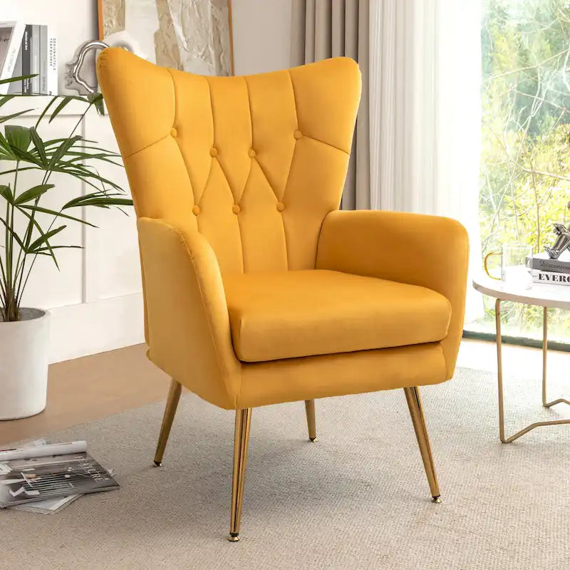 Fauteuil d'appoint rembourré à oreilles style milieu du siècle
