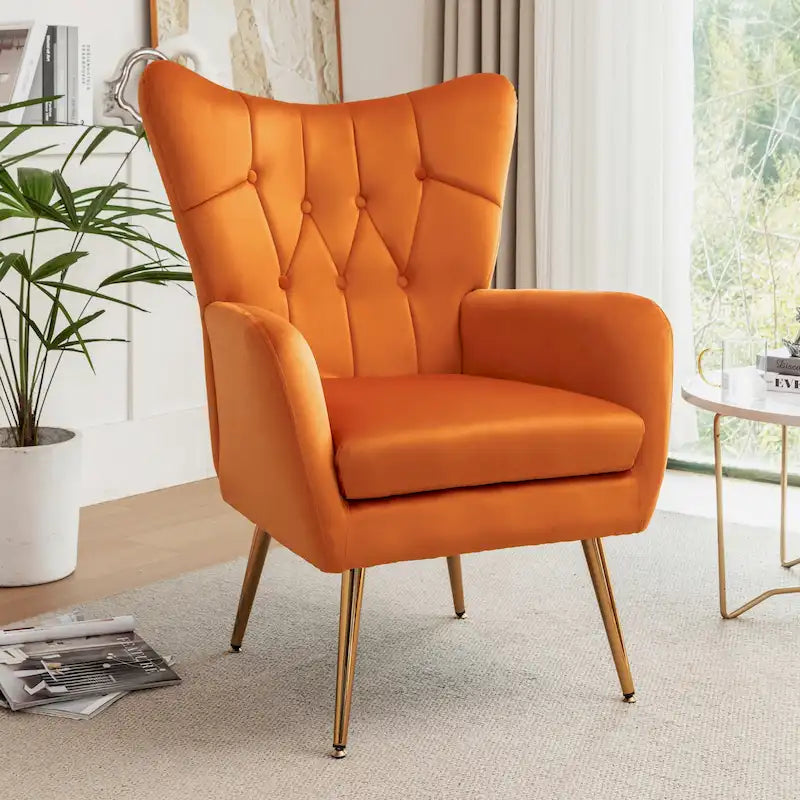 Fauteuil d'appoint rembourré à oreilles style milieu du siècle