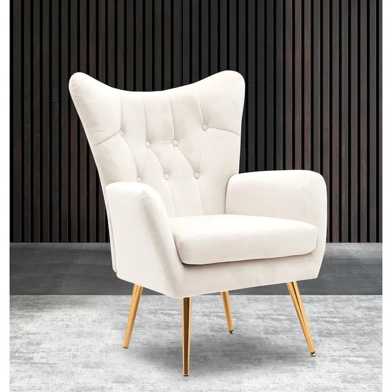 Fauteuil d'appoint rembourré à oreilles style milieu du siècle