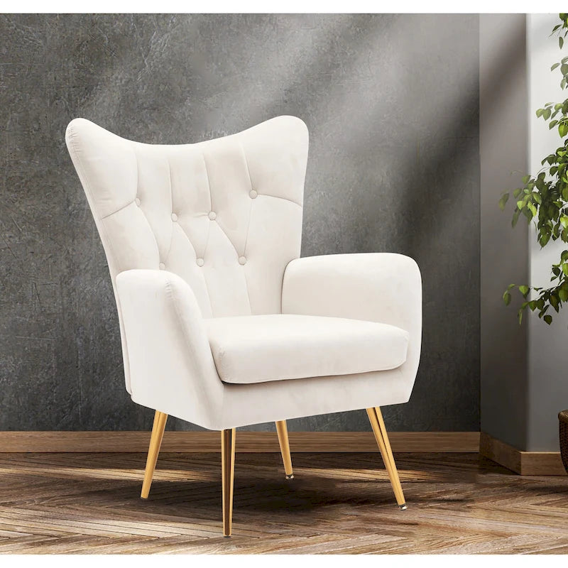 Fauteuil d'appoint rembourré à oreilles style milieu du siècle