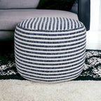 HomeRoots Pouf 100% Coton Bleu 18 po
