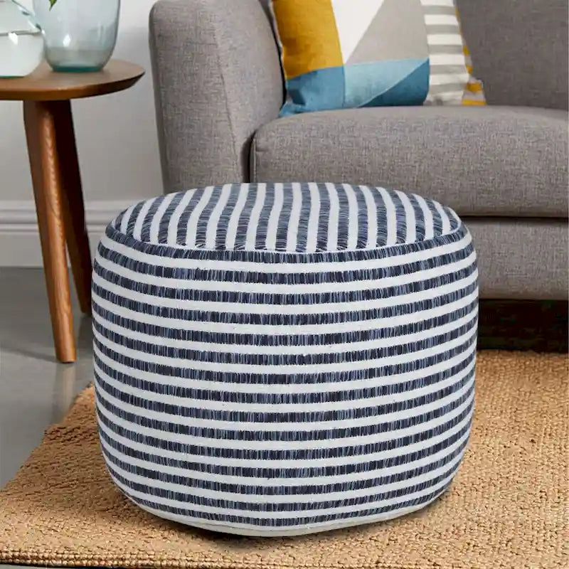 HomeRoots Pouf 100% Coton Bleu 18 po