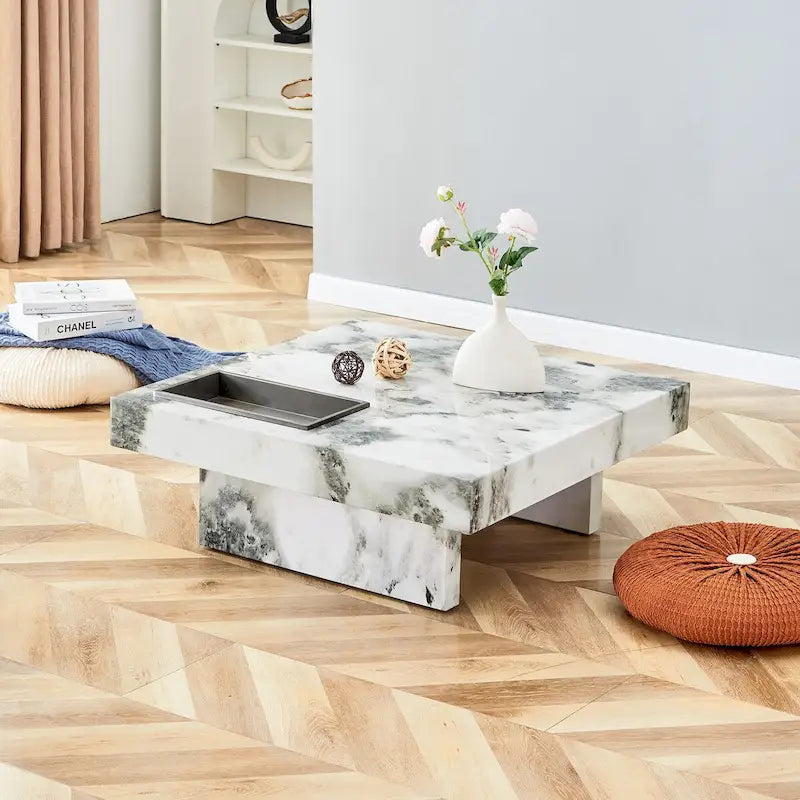 Table basse, motif marbre imitation, fabriquée en MDF, la fusion de l'élégance et de la mode naturelle