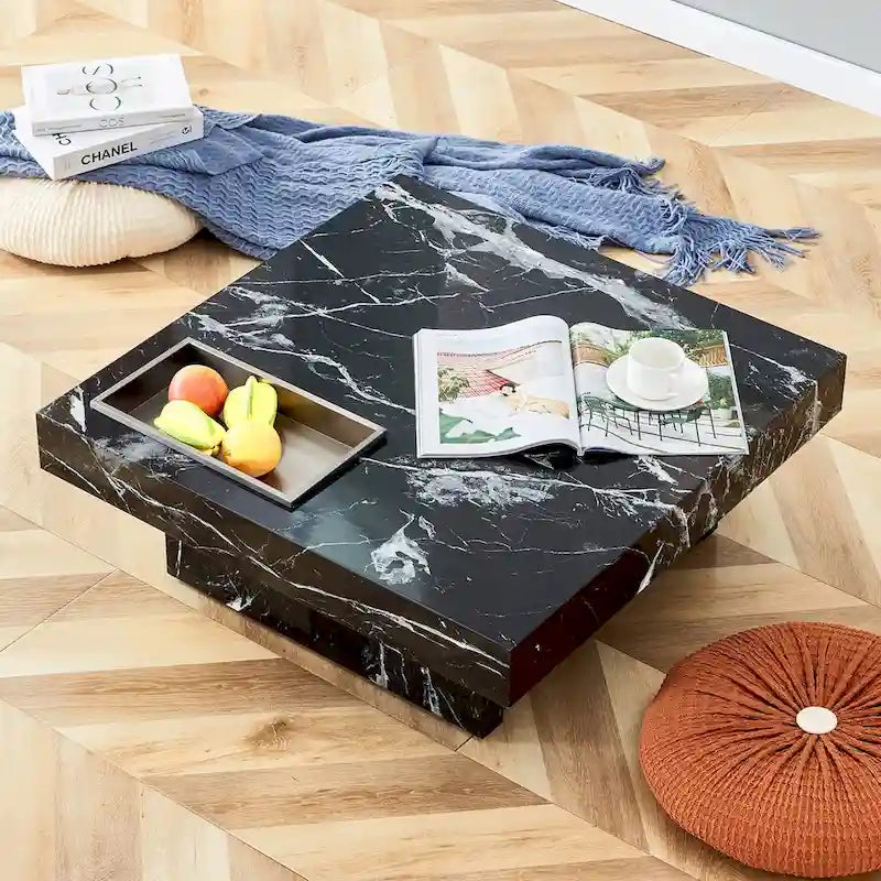 Table basse, motif marbre imitation, fabriquée en MDF, la fusion de l'élégance et de la mode naturelle