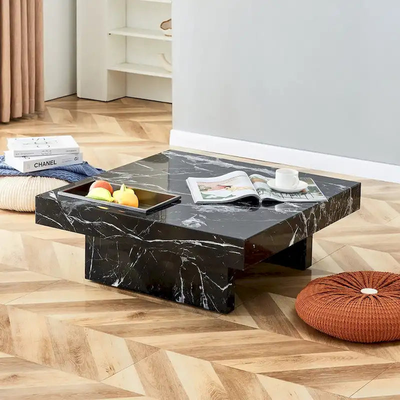 Table basse, motif marbre imitation, fabriquée en MDF, la fusion de l'élégance et de la mode naturelle