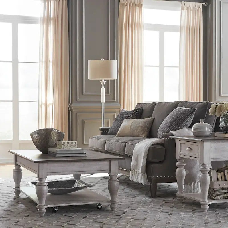 Ensemble de 3 tables basses Ocean Isle blanc antique et pin vieilli