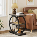 Table d'appoint avec 3 étagères de rangement, Table d'appoint étroite en bois