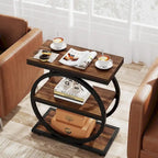 Table d'appoint avec 3 étagères de rangement, Table d'appoint étroite en bois