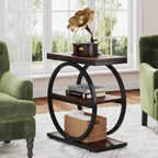 Table d'appoint avec 3 étagères de rangement, Table d'appoint étroite en bois