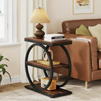 Table d'appoint avec 3 étagères de rangement, Table d'appoint étroite en bois
