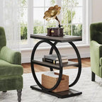 Table d'appoint avec 3 étagères de rangement, Table d'appoint étroite en bois