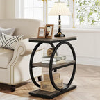 Table d'appoint avec 3 étagères de rangement, Table d'appoint étroite en bois