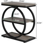 Table d'appoint avec 3 étagères de rangement, Table d'appoint étroite en bois