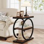 Table d'appoint avec 3 étagères de rangement, Table d'appoint étroite en bois