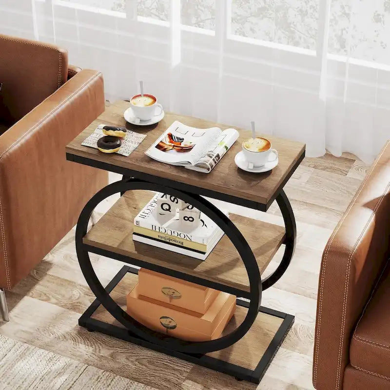 Table d'appoint avec 3 étagères de rangement, Table d'appoint étroite en bois