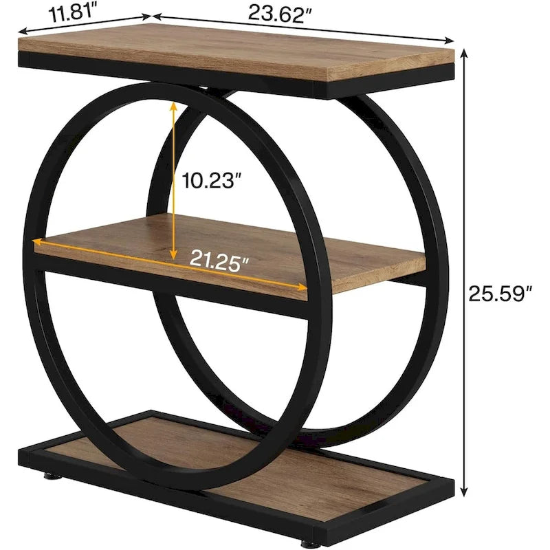 Table d'appoint avec 3 étagères de rangement, Table d'appoint étroite en bois