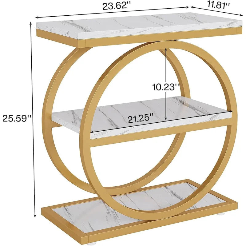Table d'appoint avec 3 étagères de rangement, Table d'appoint étroite en bois