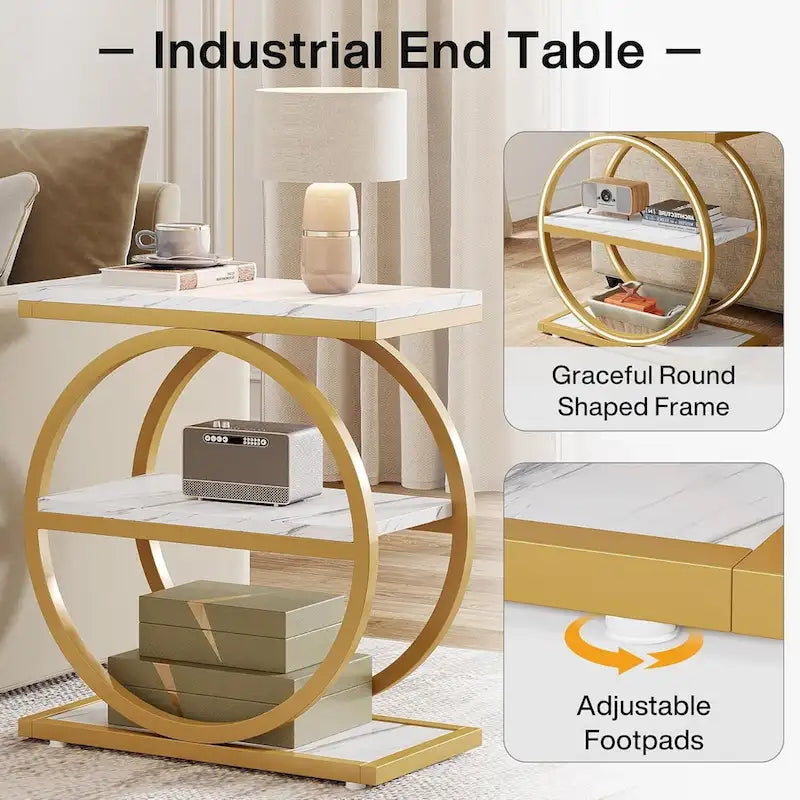 Table d'appoint avec 3 étagères de rangement, Table d'appoint étroite en bois