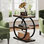 Table d'appoint avec 3 étagères de rangement, Table d'appoint étroite en bois