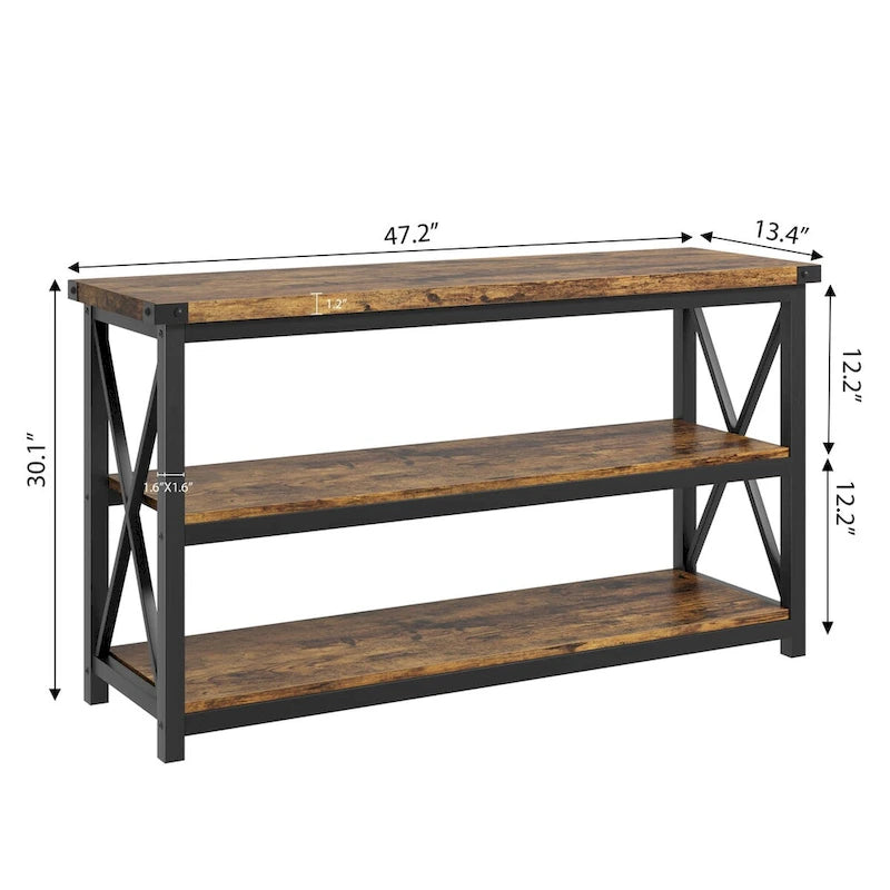 Console étroite et longue avec rangement, table de canapé en bois à 3 niveaux